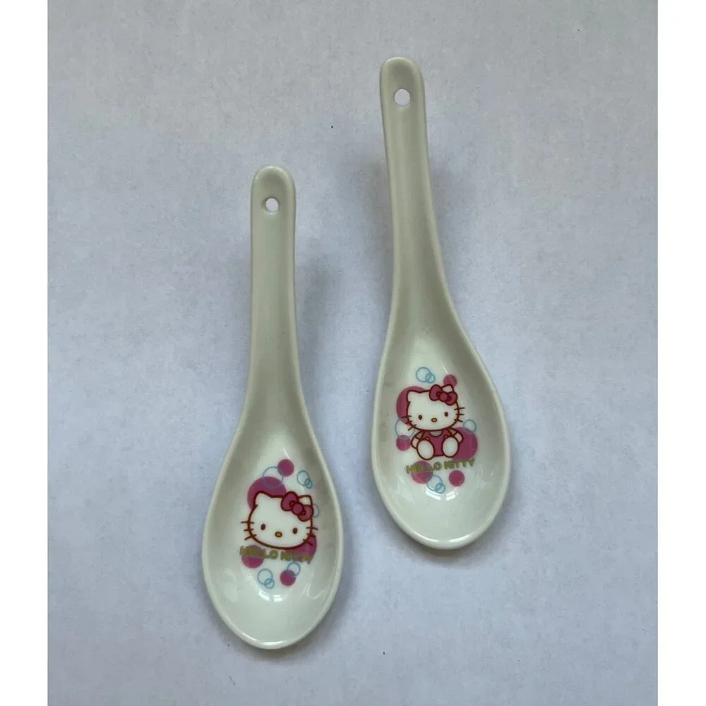 2 VTG Sanrio Hello Kitty Porcelain Spoons 4” Tokyo Japan Kawaii ‘76 ‘06 Pink